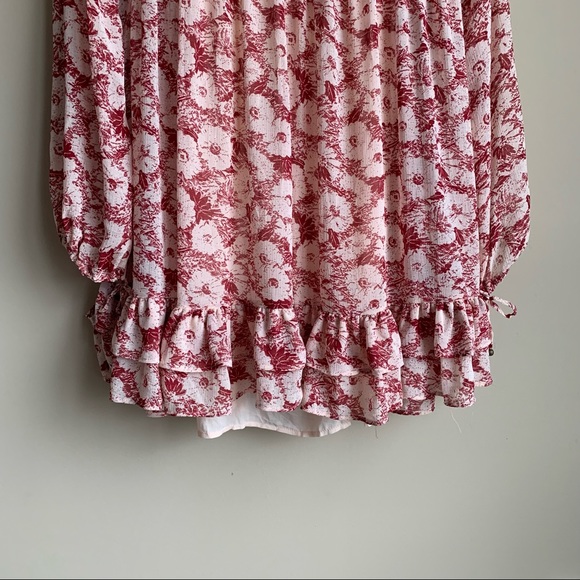 Free People These Dreams Floral Pleated Long Sleeve Mini Dress in Tea Combo - Picture 7 of 11